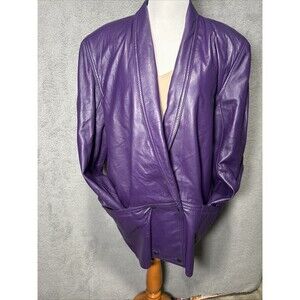 80's The Fashion Hermer/Rosenfield Shreveport  Grape Leather Coat M Shoulderpads